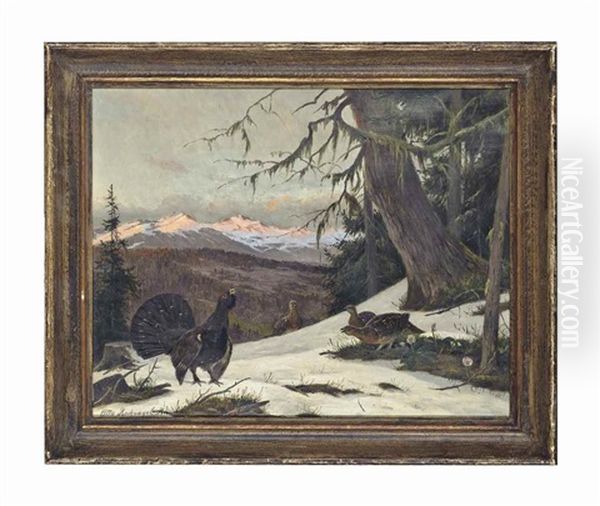 Grouse In A Snowy Forest, On A Mountain Side Oil Painting by Otto Recknagel