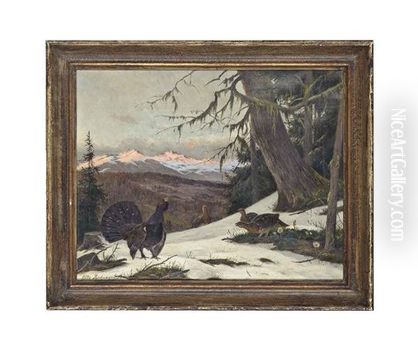 Grouse In A Snowy Forest, On A Mountain Side Oil Painting by Otto Recknagel