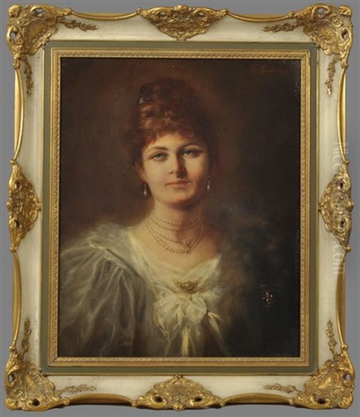 Bildnis Einer Dame Mit Perlenschmuck Oil Painting by Theodor Recknagel