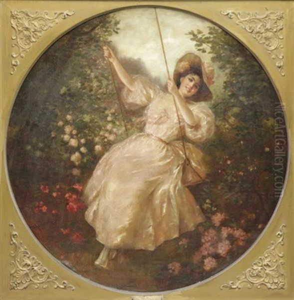 Beauty On Swing Oil Painting by Theodor Recknagel