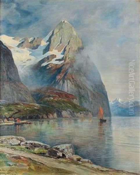 Norwegische Fjordlandschaft Oil Painting by Anton Reckziegel