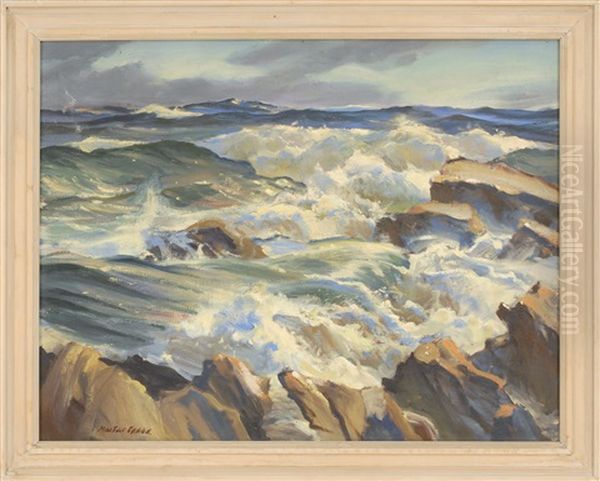 Waves Crashing On A Rocky Coast Oil Painting by Macivor Reddie