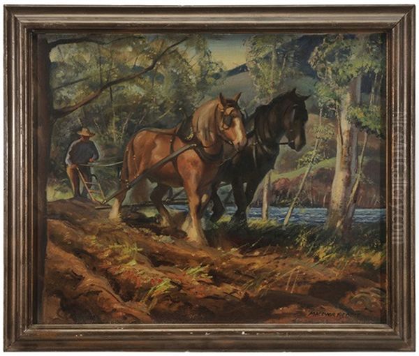 Farmer Plowing With Team Oil Painting by Macivor Reddie