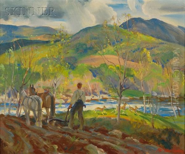 Ploughing The Fields Oil Painting by Macivor Reddie