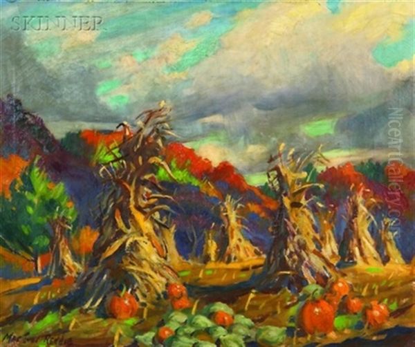 Haystacks In Autumn Oil Painting by Macivor Reddie