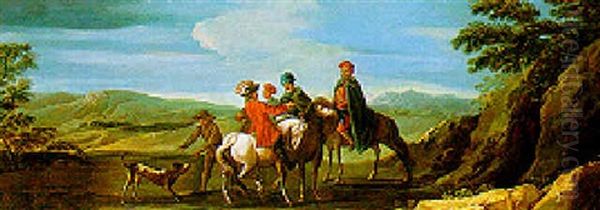 Incontro Fra Cavalieri In Un Paesaggio Laziale Oil Painting by Giovanni Reder