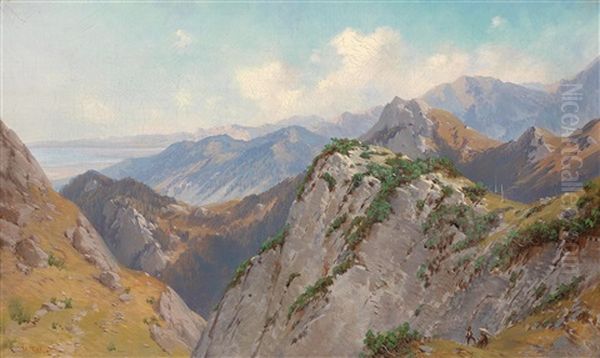 Blick Von Der Kampenwand Auf Den Chiemsee Oil Painting by Heinrich Von Reder