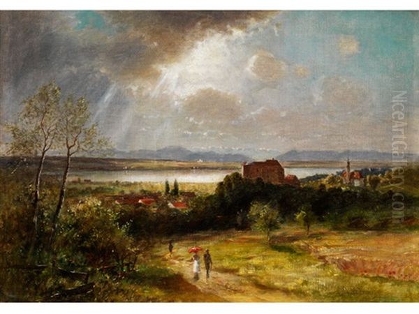 Blick Auf Starnberg Und Den Starnberger See Bei Aufziehendem Gewitter Oil Painting by Franz Reder-Broili