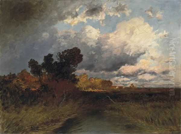 Abziehendes Gewitter Im Dachauer Moos Oil Painting by Franz Reder-Broili