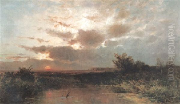 Moorlandschaft Bei Der Untergehender Sonne Oil Painting by Franz Reder-Broili