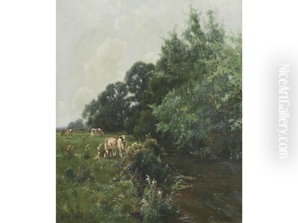 Cattle In A Country Landscape (2 Works) Oil Painting by Arthur William Redgate