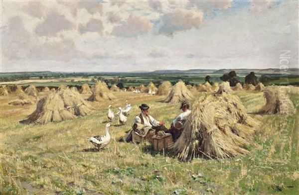 A Lunchtime Break Oil Painting by Arthur William Redgate