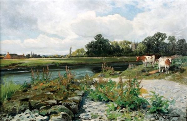 Cattle By A River, Shardlow-on-trent Oil Painting by Arthur William Redgate