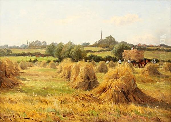 Harvest Time, Castle Donington Oil Painting by Arthur William Redgate