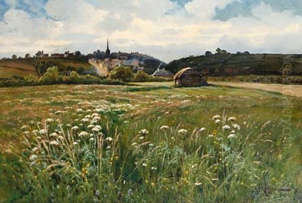 A Summer Landscape Oil Painting by Arthur William Redgate