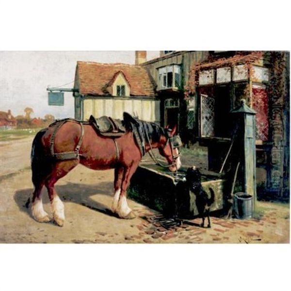 At The Trough Oil Painting by Arthur William Redgate