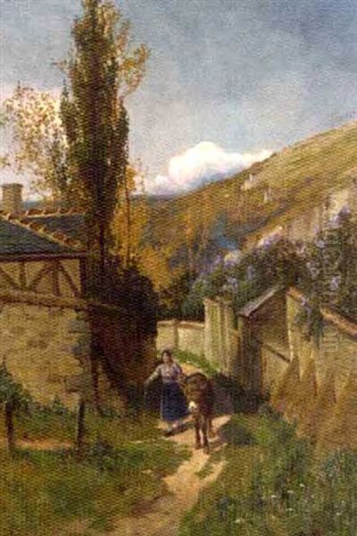 A Village Track Oil Painting by Arthur William Redgate