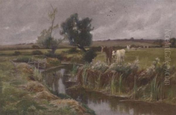 Cattle By A Stream Oil Painting by Arthur William Redgate