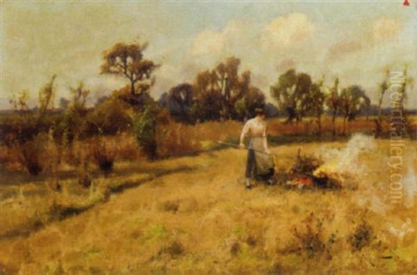 Feeding The Bonfire Oil Painting by Arthur William Redgate