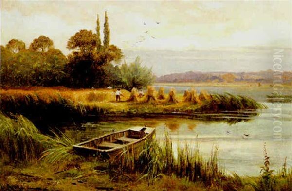 Harvesting At Sunset Oil Painting by Arthur William Redgate