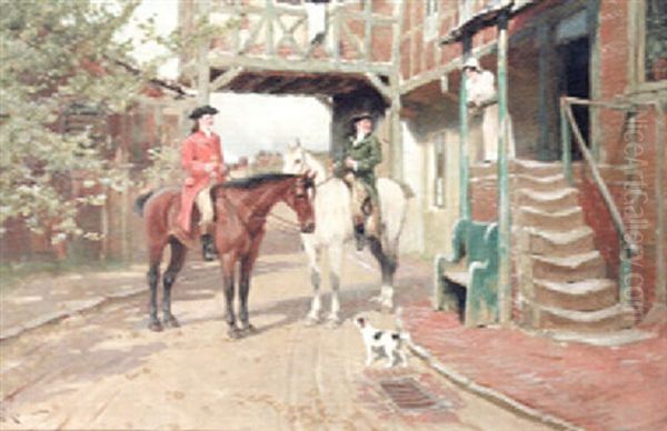 Two Horsemen Take A Rest Oil Painting by Arthur William Redgate