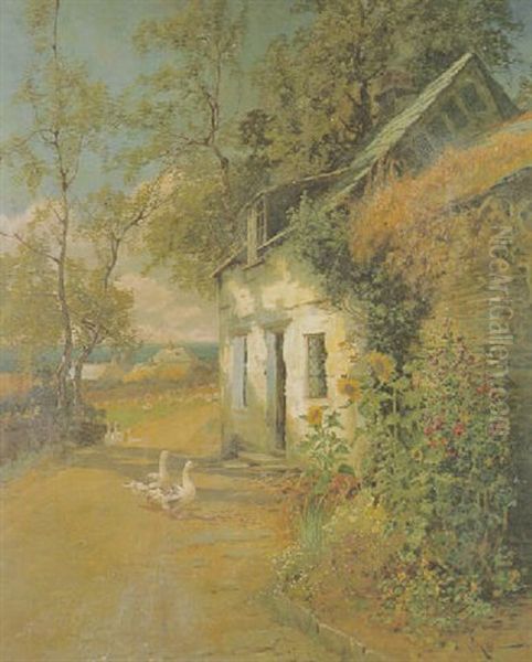 Geese On A Country Lane Oil Painting by Arthur William Redgate