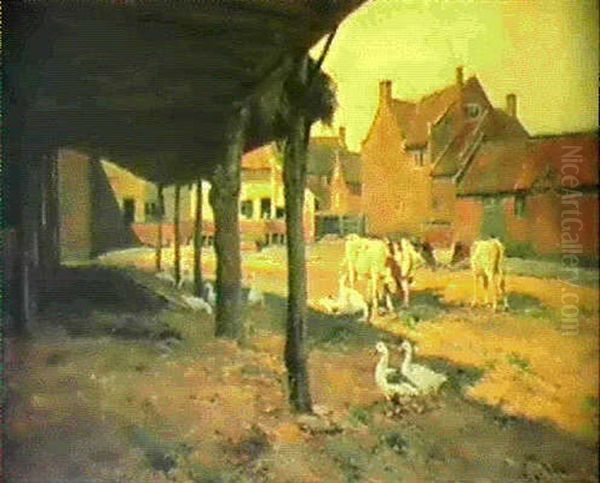 The Farmyard Oil Painting by Arthur William Redgate