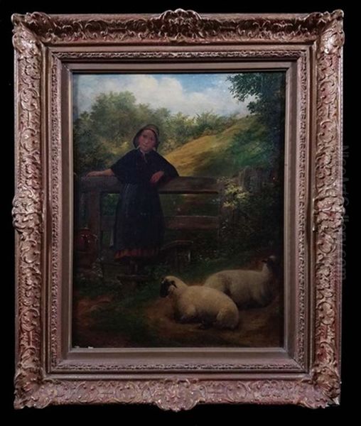 Genre Young Girl, Fence, Sheep Oil Painting by Richard Redgrave