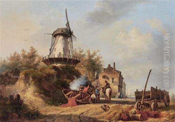 Landscape With A Windmill Oil Painting by Laurent Herman Redig