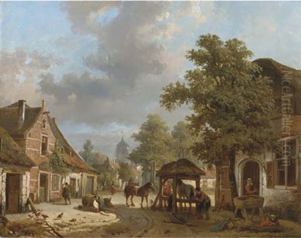 Setting The Horseshoe: A Village In Sunlight Oil Painting by Laurent Herman Redig