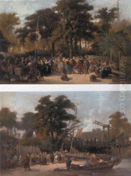 A Country Fair Oil Painting by Laurent Herman Redig