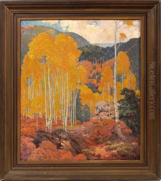 Aspens In Fall Oil Painting by Carl Redin