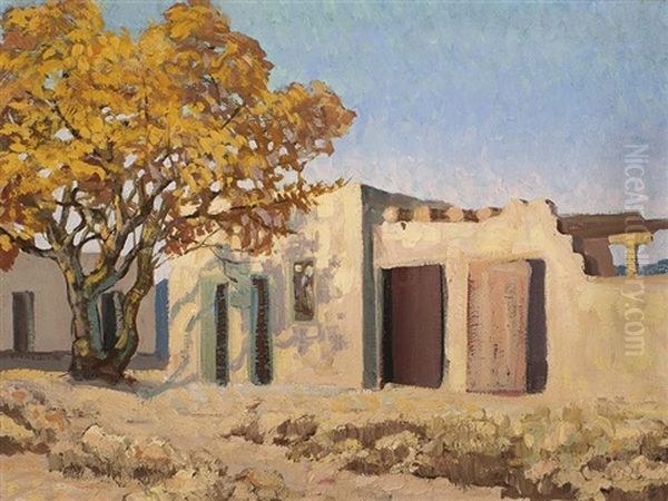 Adobe House With Tree Oil Painting by Carl Redin