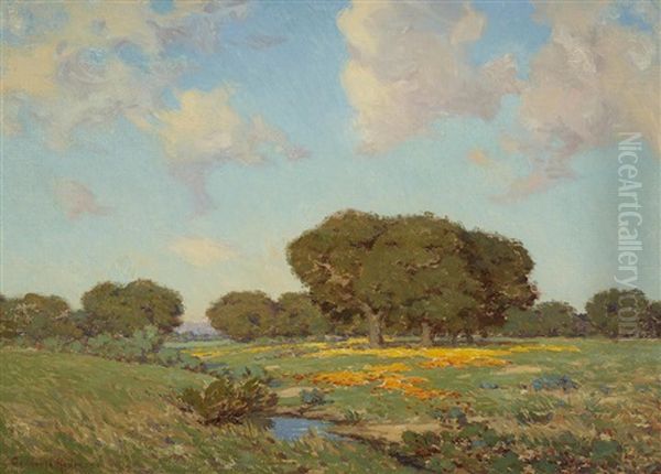 California Poppies And Oaks Oil Painting by Granville S. Redmond