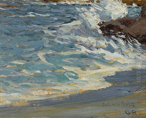 Figures On A Beach; Waves Breaking (double-sided) Oil Painting by Granville S. Redmond