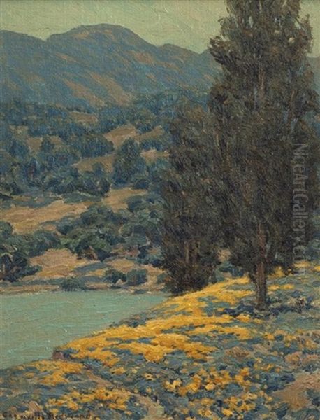 Lake In A Poppy And Lupine Landscape Oil Painting by Granville S. Redmond