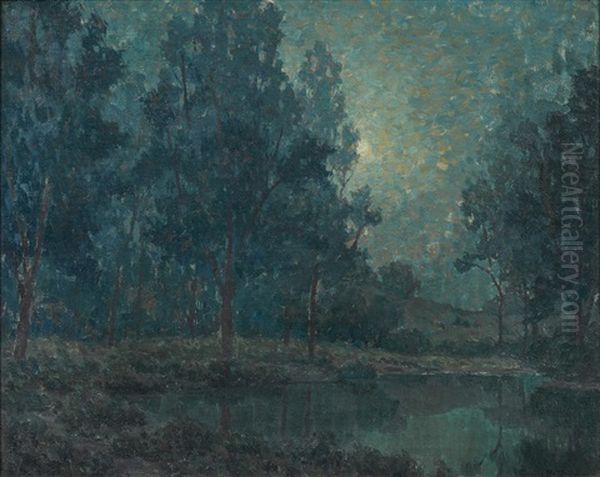 Bluish Moonlight Oil Painting by Granville S. Redmond