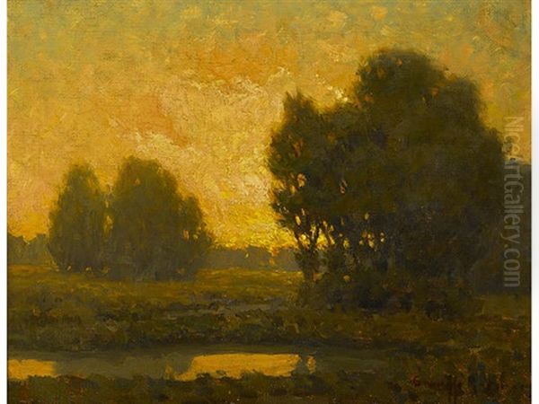 Golden Hour, Sunset Over A Landscape Oil Painting by Granville S. Redmond