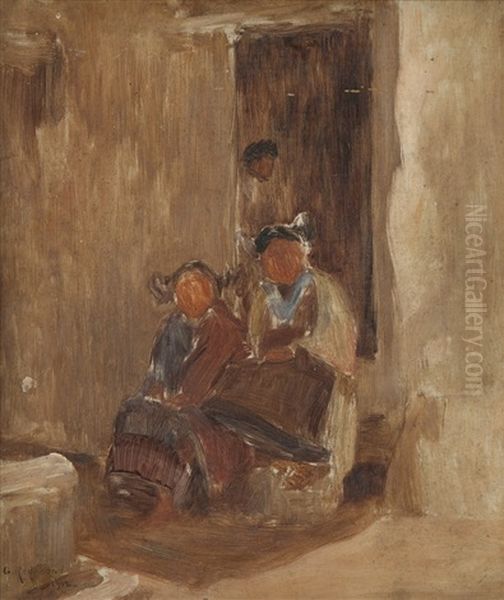 Figures In A Doorway Oil Painting by Granville S. Redmond