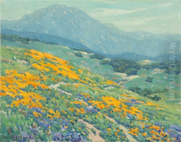 Poppies And Lupine In A California Landscape Oil Painting by Granville S. Redmond