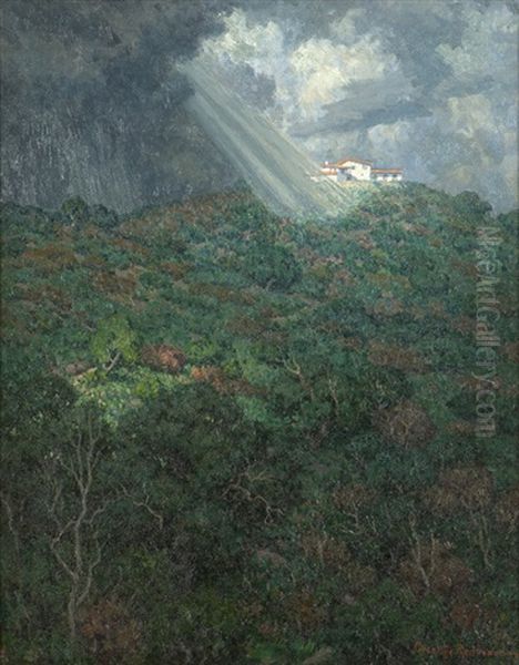 The Shaft Of Light, Flintridge Biltmore (now Sacred Heart Academy), Flintridge, Ca Oil Painting by Granville S. Redmond