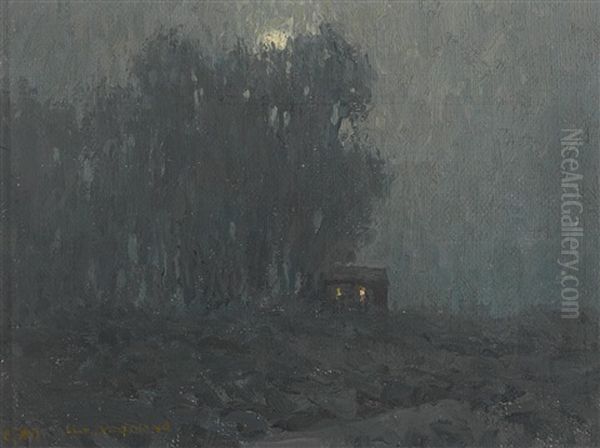 Moonlit Cabin Oil Painting by Granville S. Redmond