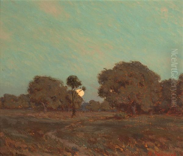 Nocturnal Landscape With Full Moon Oil Painting by Granville S. Redmond