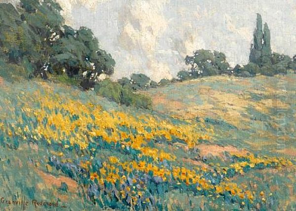 California Wildflowers On Rolling Hills Oil Painting by Granville S. Redmond