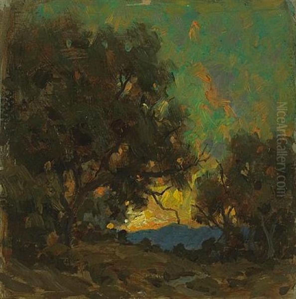 Sunset Oil Painting by Granville S. Redmond