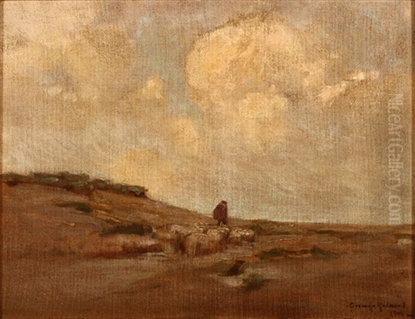 Shepherd With Sheep Oil Painting by Granville S. Redmond