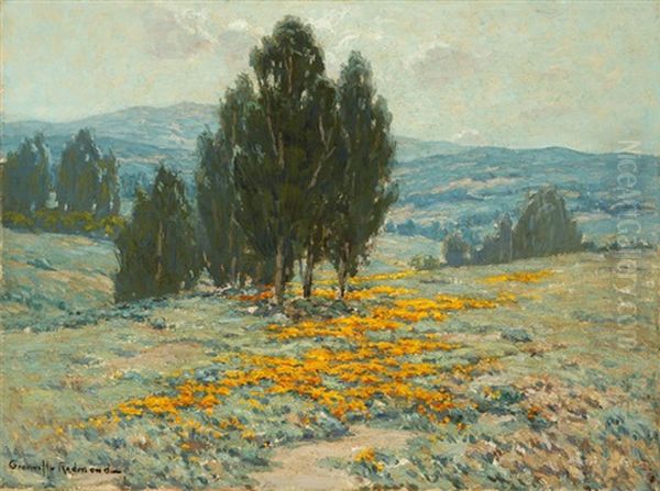 California Landscape With Eucalyptus Trees And Poppies Oil Painting by Granville S. Redmond