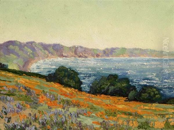 Lupine And Poppies, Central Coast, California Oil Painting by Granville S. Redmond