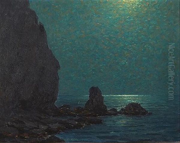 Catalina Island Coast Under A Moonlit Sky Oil Painting by Granville S. Redmond