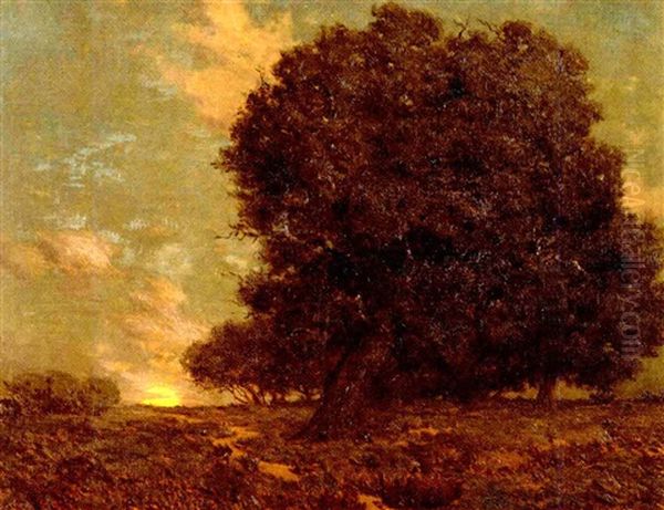 A Canyon Oak Oil Painting by Granville S. Redmond